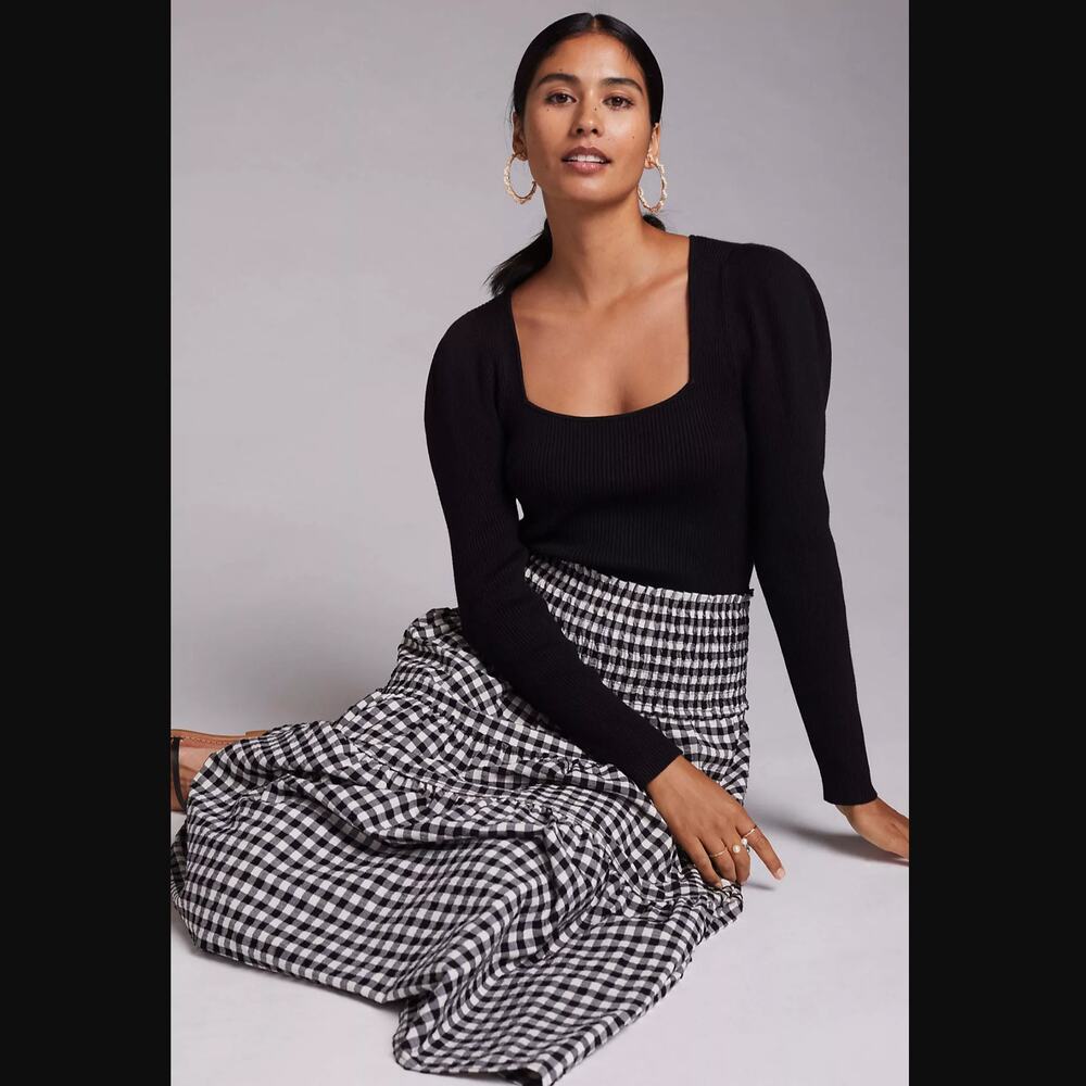 Anthropologie Maeve Black Square Neck Sweater - New - Small